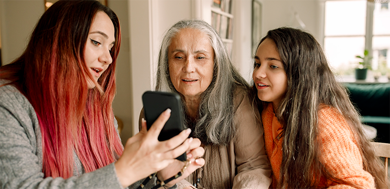 Women showing her phone